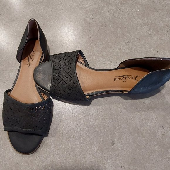 LUCKY BRAND Leather Laser-Cut Open Toe Sandals - Black - Size 7.5M - Picture 5 of 7